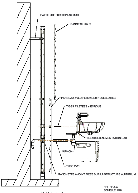 Module lavabo : vue en coupe